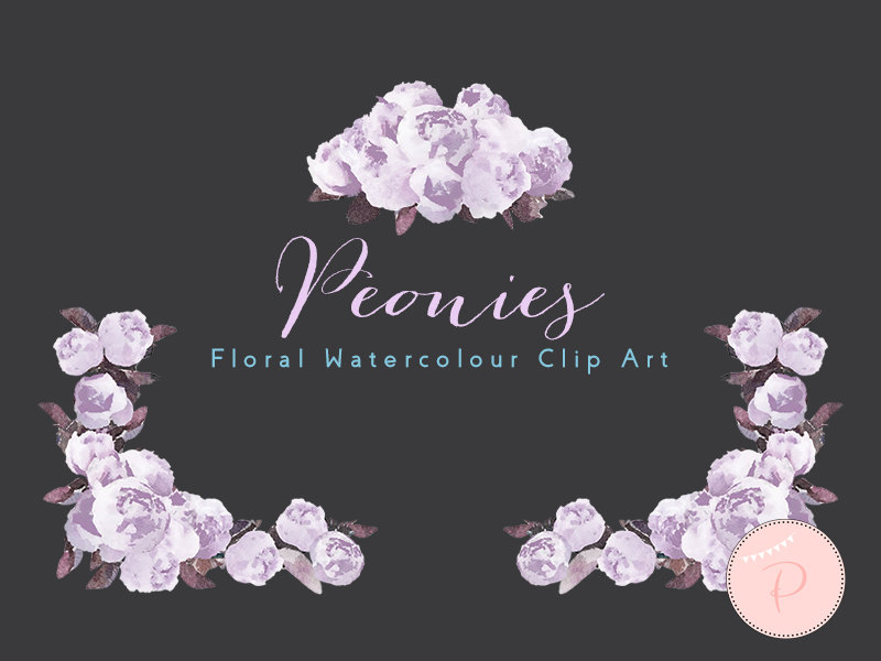 Watercolor Magenta Florals, Wedding Peonies Clip art 2