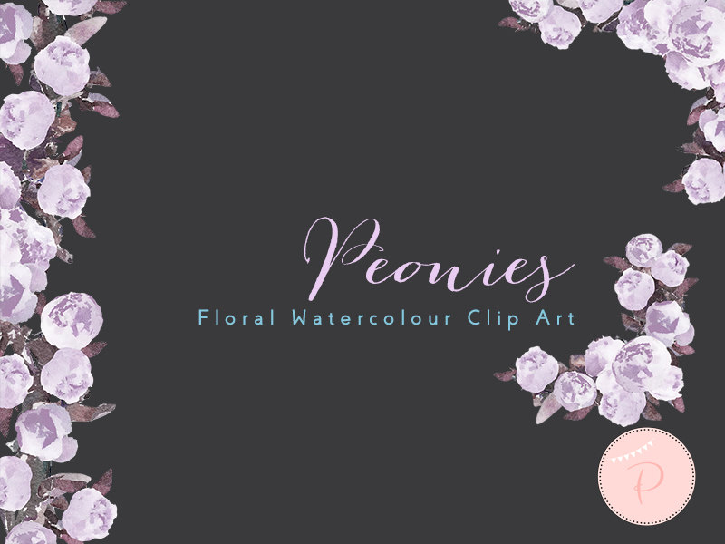Watercolor Magenta Florals, Wedding Peonies Clip art 2