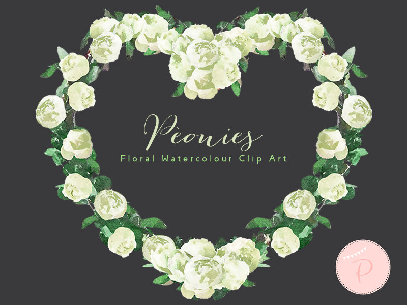 Watercolor Lime White Florals, Wedding Peonies Clip art 2