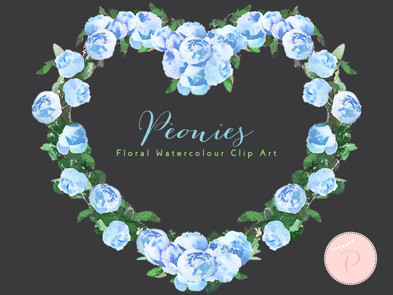 Watercolor Blue Florals, Wedding Peonies Clip art 2