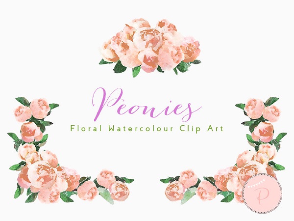pink peonies flower clipart heart wreath