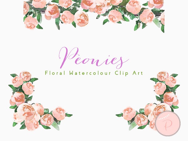 pink peonies flower clipart heart wreath